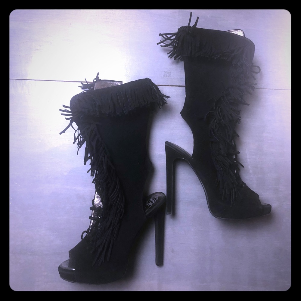 Jeffery Campbell Lace Up Fringe Boots Size 6